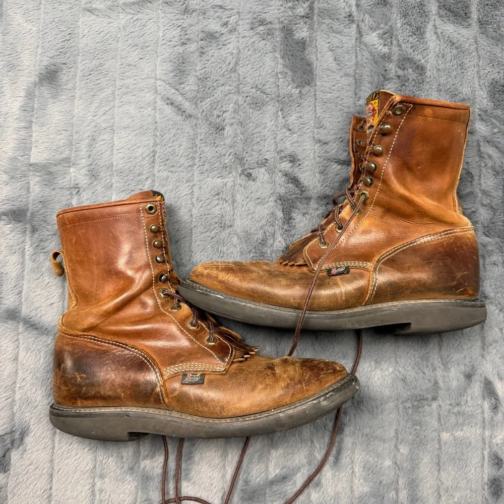 Justin Original Workboots Brown Leather Kiltie Made in USA 760 10 D Mens